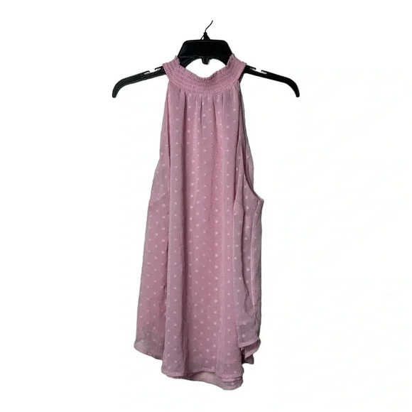 1590. TORRID SLEEVELESS‎ HIGH NECK BLOUSE PINK IN COLOR SIZE 2 (2X) SWISS DOT - Picture 5 of 13